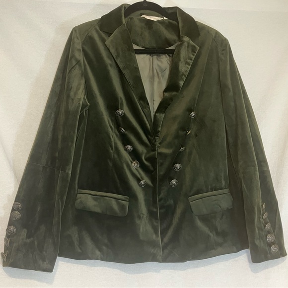 Soft Surroundings Velvet Double Breasted Buttons Blazer Jacket Military Size L - Picture 1 of 14